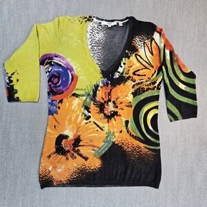 Vertigo Paris Women's Abstract Design Blouse‎ Multicolor Short Sleeve Sz Small